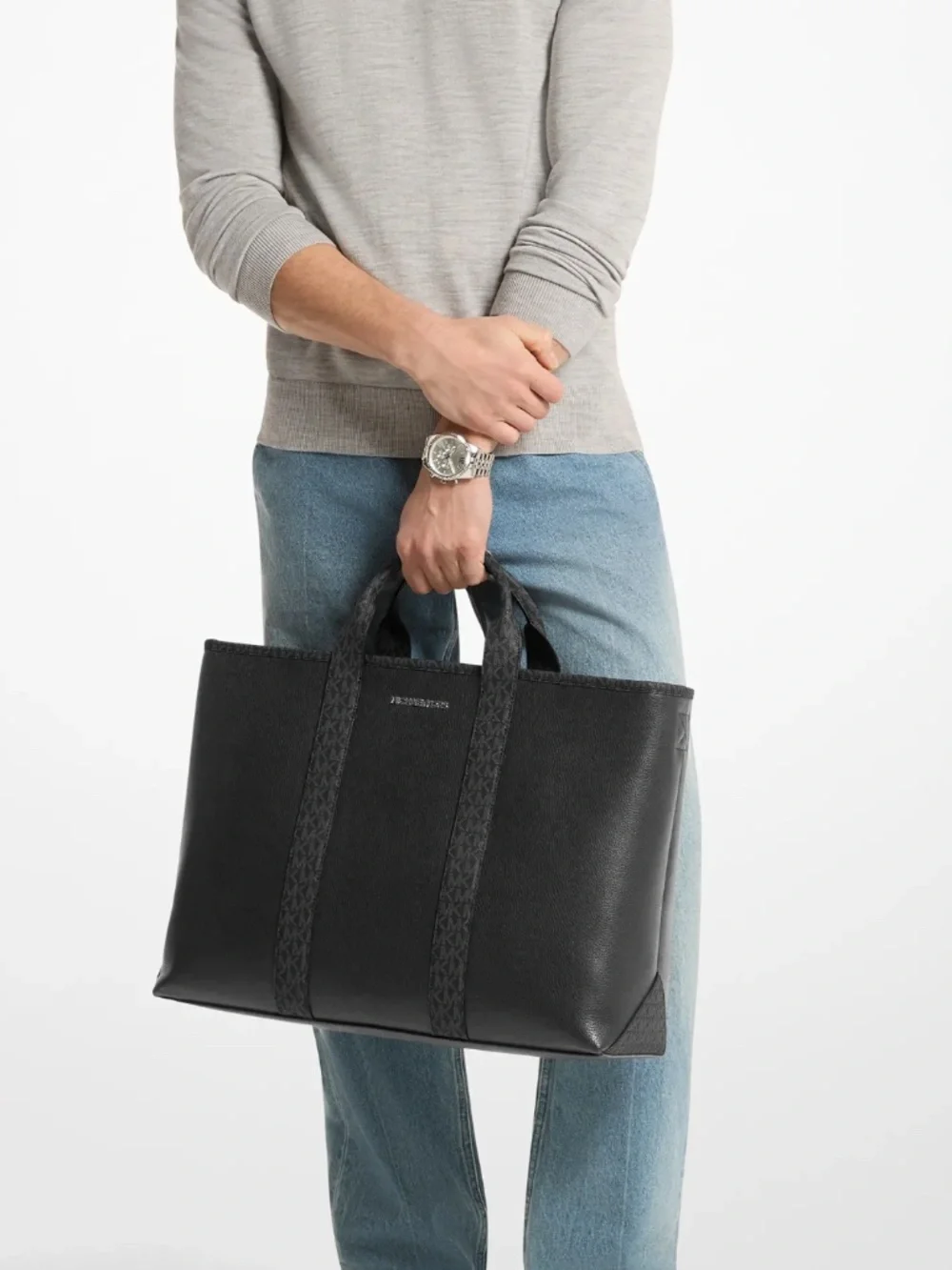 Michael Kors Cooper Medium Pebbled Leather and Signature Logo Tote Bag
